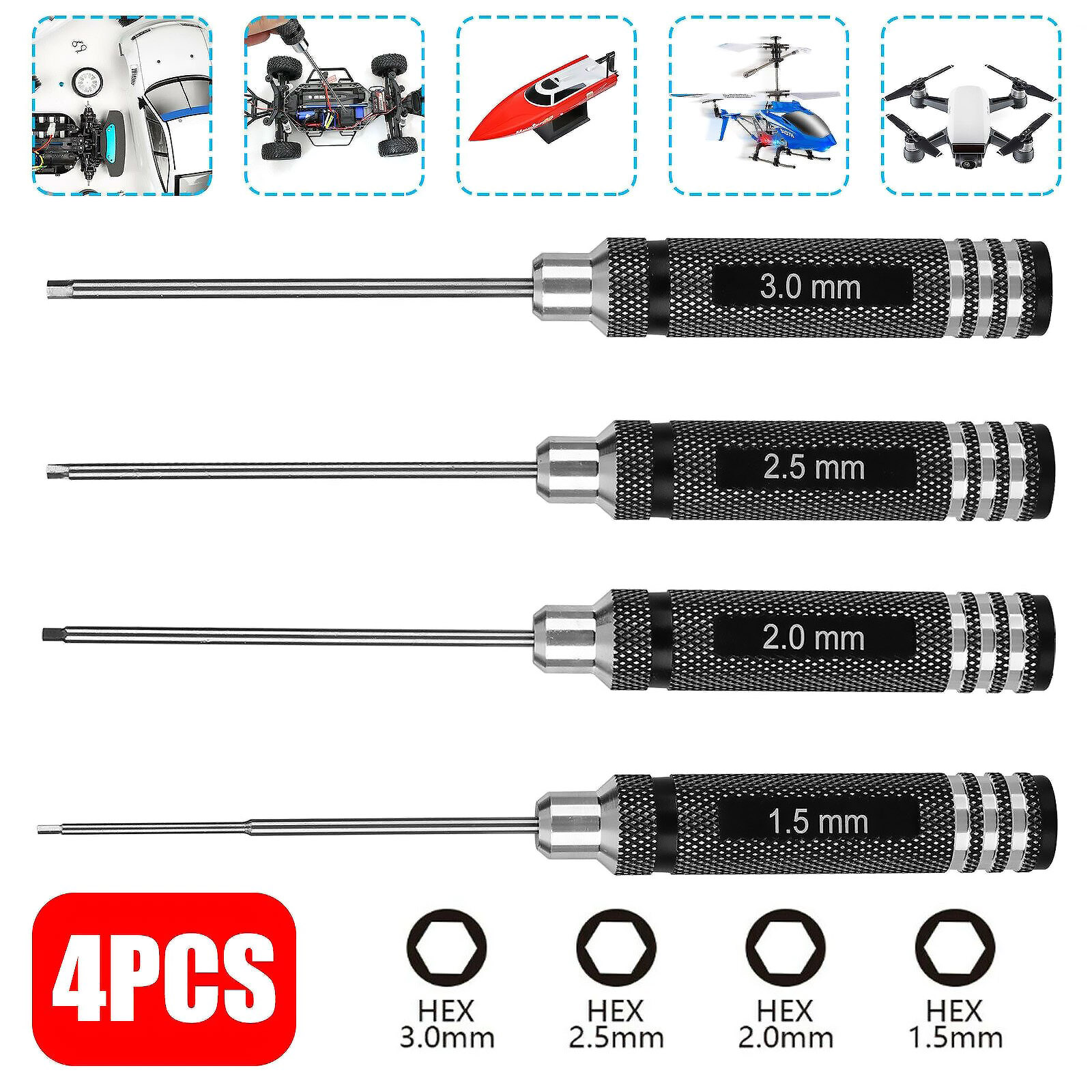 Rc Helicopter Tool Kit - 4個/ロット RCツール 六角ナットドライバーセット 1.5mm / 2.0mm